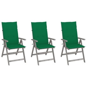 Reclining garden chairs 3 pcs solid acacia wood cushions by vidaXL, Garden chairs - Ref: Foro24-3064733, Price: 214,99 €, Dis...