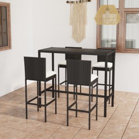 Garden table and high stools and cushions 5 pcs black PE rattan by vidaXL, Garden sets - Ref: Foro24-3064832, Price: 384,15 €...