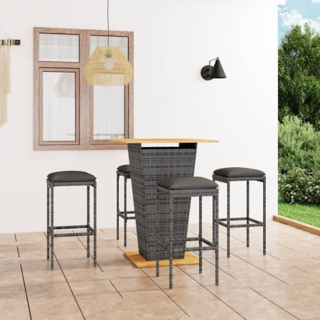 5-piece garden bar furniture set and gray PE rattan cushions by vidaXL, Garden sets - Ref: Foro24-3064853, Price: 285,16 €, D...