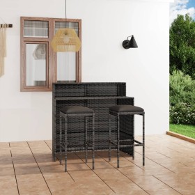 3-teiliges Gartenbar-Möbelset und graue Kissen von vidaXL, Gartensets - Ref: Foro24-3064874, Preis: 259,56 €, Rabatt: %