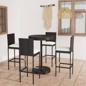 Garden bar set 5 pieces with black synthetic rattan cushions by vidaXL, Garden sets - Ref: Foro24-3064766, Price: 377,35 €, D...