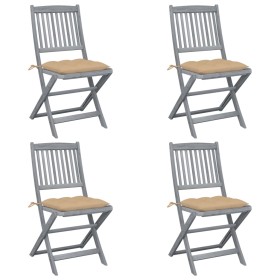 Folding garden chairs 4 pcs cushions solid acacia wood by vidaXL, Garden chairs - Ref: Foro24-3064581, Price: 203,13 €, Disco...