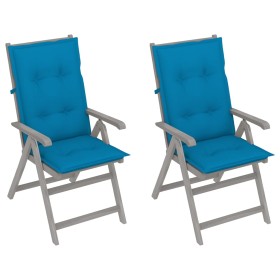 Reclining garden chairs 2 pcs solid acacia wood cushions by vidaXL, Garden chairs - Ref: Foro24-3064717, Price: 149,66 €, Dis...