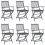 Folding garden chairs 6 pcs with solid acacia wood cushions by vidaXL, Garden chairs - Ref: Foro24-3065407, Price: 307,99 €, ...