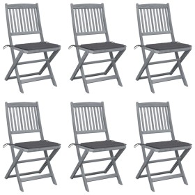 Folding garden chairs 6 pcs solid acacia wood cushions by vidaXL, Garden chairs - Ref: Foro24-3065434, Price: 329,99 €, Disco...