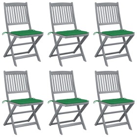 Folding garden chairs 6 pcs with solid acacia wood cushions by vidaXL, Garden chairs - Ref: Foro24-3065439, Price: 309,99 €, ...