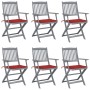 Folding garden chairs 6 pcs with solid acacia wood cushions by vidaXL, Garden chairs - Ref: Foro24-3065413, Price: 308,66 €, ...