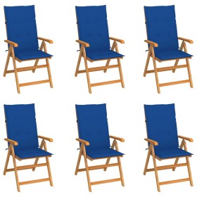 Garden chairs 6 pcs solid teak wood royal blue cushions by vidaXL, Garden chairs - Ref: Foro24-3065570, Price: 687,72 €, Disc...