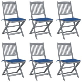 Folding garden chairs 6 pcs solid acacia wood cushions by vidaXL, Garden chairs - Ref: Foro24-3065438, Price: 308,99 €, Disco...