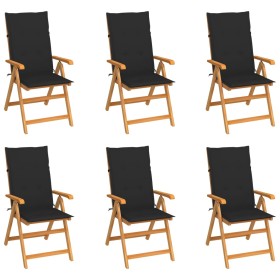 Garden chairs 6 pcs solid teak wood cushions black by vidaXL, Garden chairs - Ref: Foro24-3065567, Price: 666,92 €, Discount: %