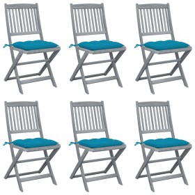 Folding garden chairs 6 pcs with solid acacia wood cushions by vidaXL, Garden chairs - Ref: Foro24-3065453, Price: 318,54 €, ...