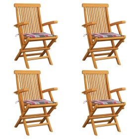 Garden chairs 4 pcs teak wood with red checkered cushions by vidaXL, Garden chairs - Ref: Foro24-3065630, Price: 295,51 €, Di...