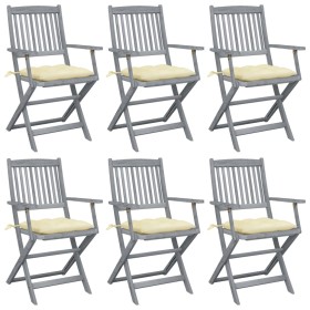 Folding garden chairs 6 pcs with solid acacia wood cushions by vidaXL, Garden chairs - Ref: Foro24-3065424, Price: 302,99 €, ...