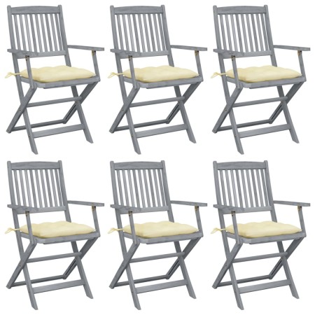 Folding garden chairs 6 pcs with solid acacia wood cushions by vidaXL, Garden chairs - Ref: Foro24-3065424, Price: 304,23 €, ...