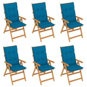 Garden chairs 6 units solid teak wood blue cushions by vidaXL, Garden chairs - Ref: Foro24-3065579, Price: 660,99 €, Discount: %