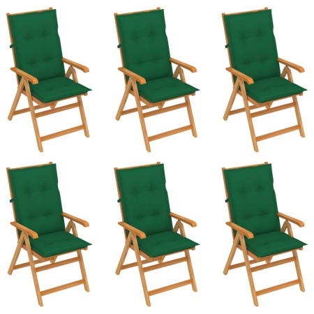 Garden chairs 6 units solid teak wood green cushions by vidaXL, Garden chairs - Ref: Foro24-3065580, Price: 660,99 €, Discoun...