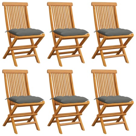 Garden chairs 6 units solid teak wood with gray cushions by vidaXL, Garden chairs - Ref: Foro24-3065606, Price: 391,17 €, Dis...