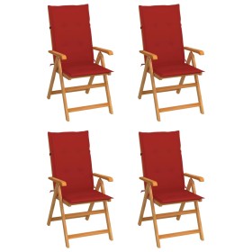 Garden chairs 4 units solid teak wood red cushions by vidaXL, Garden chairs - Ref: Foro24-3065536, Price: 471,39 €, Discount: %