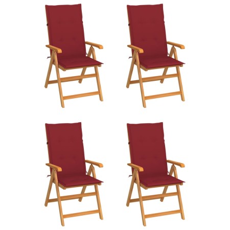 Garden chairs 4 pcs teak wood with red cushions by vidaXL, Garden chairs - Ref: Foro24-3065539, Price: 454,17 €, Discount: %