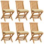 Garden chairs 6 pcs teak wood with cream white cushions by vidaXL, Garden chairs - Ref: Foro24-3065607, Price: 409,45 €, Disc...