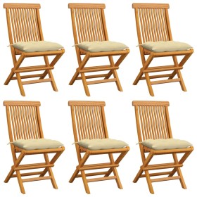 Garden chairs 6 pcs teak wood with cream white cushions by vidaXL, Garden chairs - Ref: Foro24-3065607, Price: 409,45 €, Disc...