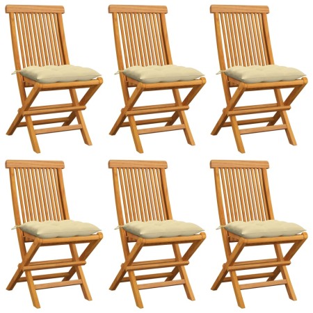 Garden chairs 6 pcs teak wood with cream white cushions by vidaXL, Garden chairs - Ref: Foro24-3065607, Price: 409,45 €, Disc...