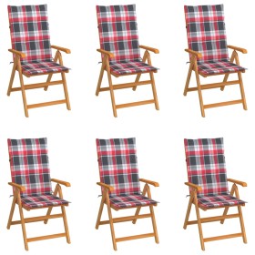 Garden chairs 6 pcs solid teak wood with red checkered cushions by vidaXL, Garden chairs - Ref: Foro24-3065573, Price: 659,99...