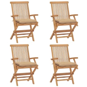 Garden chairs 4 pcs solid teak wood with beige cushions by vidaXL, Garden chairs - Ref: Foro24-3065635, Price: 303,99 €, Disc...