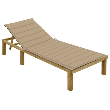 Tumbona con cojín beige madera de pino impregnada de vidaXL, Tumbonas - Ref: Foro24-3065822, Precio: 119,97 €, Descuento: %