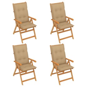 Gartenstühle 4 Einheiten aus massivem Teakholz, beige Kissen von vidaXL, Gartenstühle - Ref: Foro24-3065548, Preis: 445,99 €,...