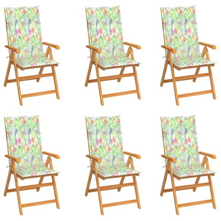 Garden chairs 6 pcs teak wood cushions printed leaves by vidaXL, Garden chairs - Ref: Foro24-3065572, Price: 623,90 €, Discou...