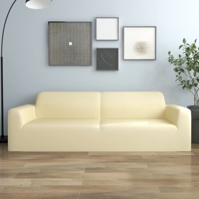 Elastische Hülle für 3-Sitzer-Sofa aus Jersey-Polyester in Creme von vidaXL, Abdeckungen - Ref: Foro24-332946, Preis: 26,99 €...