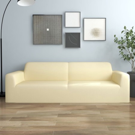 Funda elástica para sillón de 3 plazas poliéster jersey crema de vidaXL, Fundas - Ref: Foro24-332946, Precio: 28,22 €, Descue...