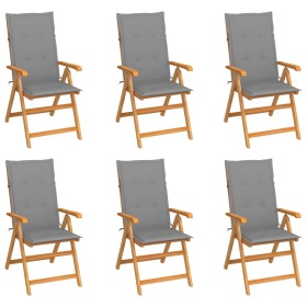 Garden chairs 6 pcs solid teak wood with gray cushions by vidaXL, Garden chairs - Ref: Foro24-3065561, Price: 654,99 €, Disco...