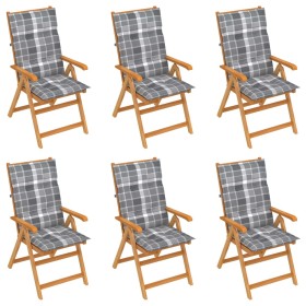 Garden chairs 6 pcs solid teak wood with gray checkered cushions by vidaXL, Garden chairs - Ref: Foro24-3065589, Price: 663,8...