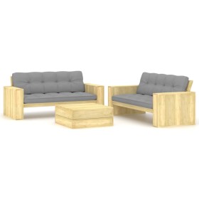 3-piece garden sofa set with impregnated pine wood cushions by vidaXL, Garden sets - Ref: Foro24-3065784, Price: 558,83 €, Di...