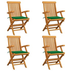 Garden chairs 4 pcs solid teak wood with green cushions by vidaXL, Garden chairs - Ref: Foro24-3065622, Price: 303,99 €, Disc...