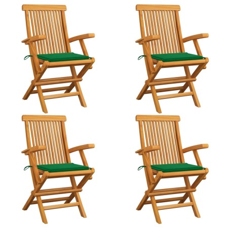 Garden chairs 4 pcs solid teak wood with green cushions by vidaXL, Garden chairs - Ref: Foro24-3065622, Price: 349,21 €, Disc...