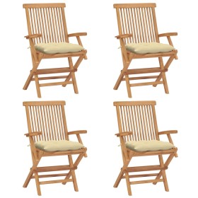 Garden chairs 4 pcs teak wood with white cream cushions by vidaXL, Garden chairs - Ref: Foro24-3065634, Price: 299,25 €, Disc...