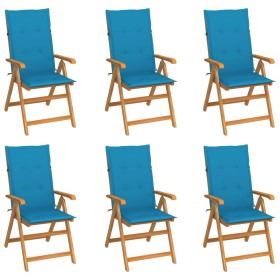 Garden chairs 6 pcs solid teak wood cushions blue by vidaXL, Garden chairs - Ref: Foro24-3065564, Price: 644,52 €, Discount: %