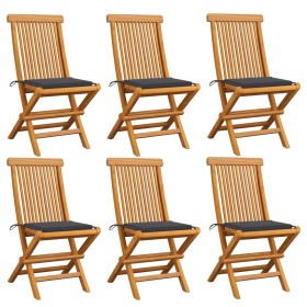 Garden chairs 6 units with anthracite teak wood cushions by vidaXL, Garden chairs - Ref: Foro24-3065590, Price: 413,65 €, Dis...