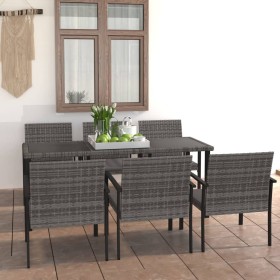 7-teiliges Garten-Esszimmerset aus synthetischem Rattangrau von vidaXL, Gartensets - Ref: Foro24-3065715, Preis: 405,66 €, Ra...