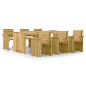 7-piece garden dining table with impregnated pine wood cushions by vidaXL, Garden sets - Ref: Foro24-3065731, Price: 672,65 €...