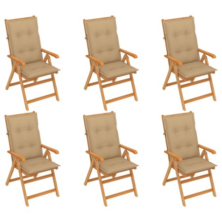 Garden chairs 6 units solid teak wood beige cushions by vidaXL, Garden chairs - Ref: Foro24-3065578, Price: 660,55 €, Discoun...