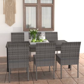 Juego de comedor para jardín 7 piezas ratán sintético gris de vidaXL, Conjuntos de jardín - Ref: Foro24-3065703, Precio: 460,...