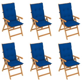 Garden chairs 6 pcs solid teak wood royal blue cushions by vidaXL, Garden chairs - Ref: Foro24-3065585, Price: 660,99 €, Disc...