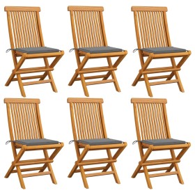 Garden chairs 6 units with gray teak wood cushions by vidaXL, Garden chairs - Ref: Foro24-3065591, Price: 370,99 €, Discount: %