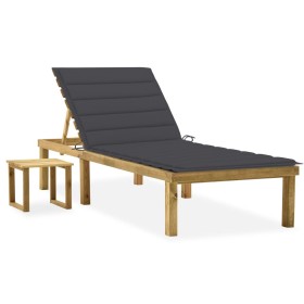 Tumbona de jardín con mesa y cojín de madera de pino impregnada de vidaXL, Tumbonas - Ref: Foro24-3065834, Precio: 125,17 €, ...