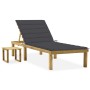 Tumbona de jardín con mesa y cojín de madera de pino impregnada de vidaXL, Tumbonas - Ref: Foro24-3065834, Precio: 130,11 €, ...