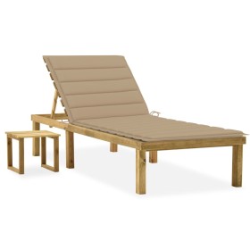 Tumbona de jardín con mesa y cojín de madera de pino impregnada de vidaXL, Tumbonas - Ref: Foro24-3065837, Precio: 125,08 €, ...